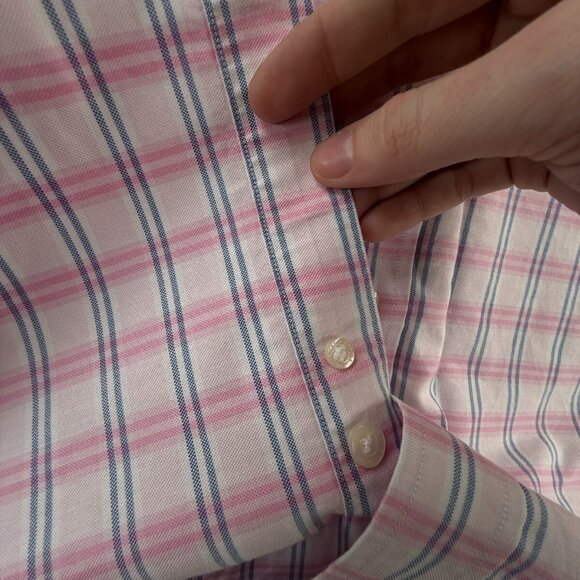 Brooks Brothers Non Iron Button Up Shirt Men Pink Blue Plaid Large Supima ** - Picture 11 of 14